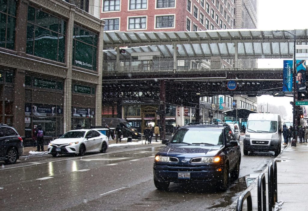Chicago street with traffic under an overpass