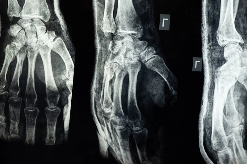 X-ray showing detailed view of hand bones representing fracture injury claims