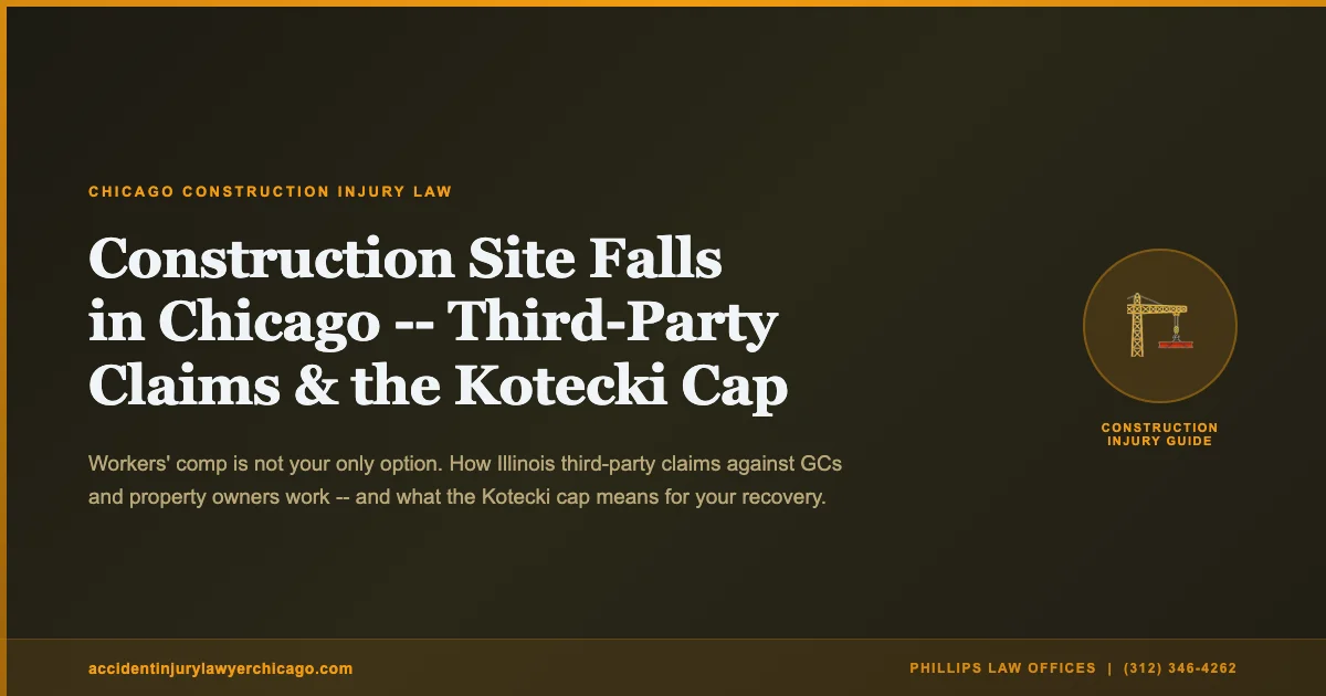 Editorial graphic: Construction Site Fall Injuries in Chicago -- Third-Party Claims and the Kotecki Cap, Phillips Law Offices