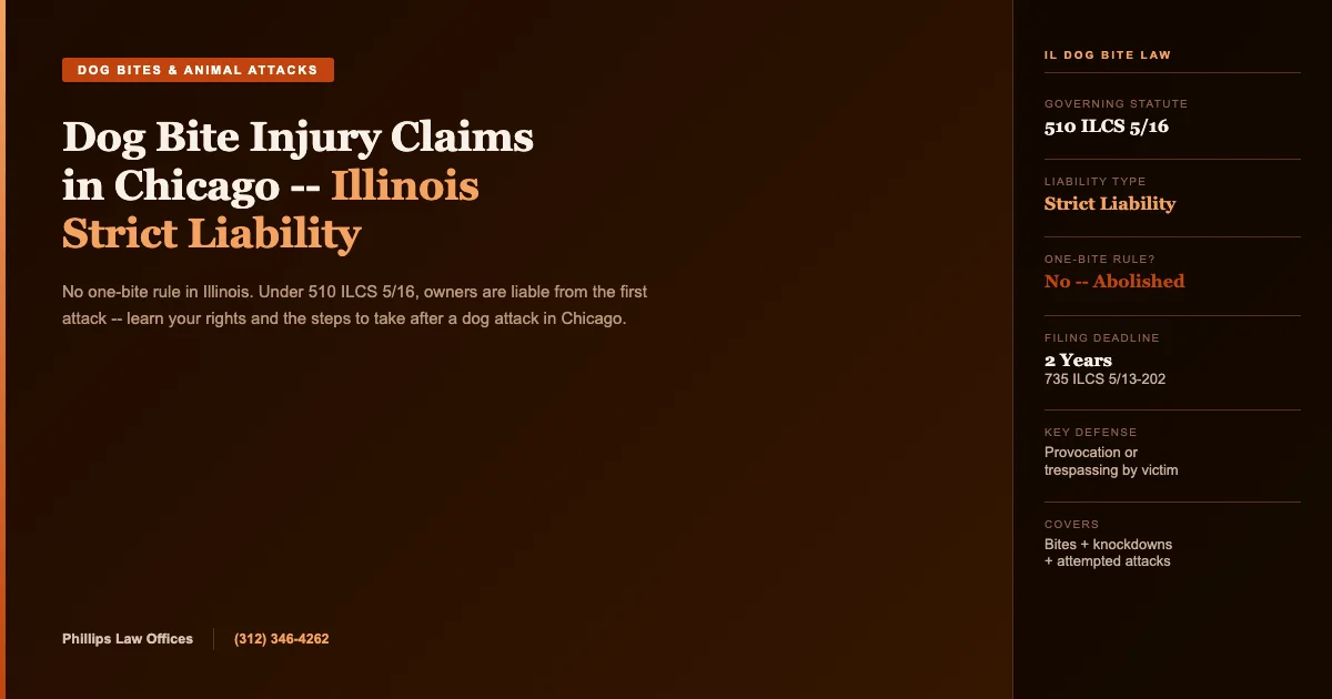 Dog Bite Injury Claims in Chicago — Illinois Strict Liability and What to Do After an Attack